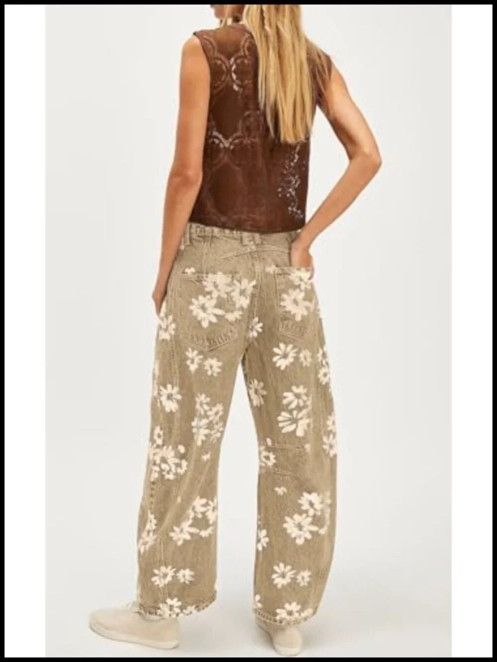 Y2k Distressed Barrel Jeans Baggy Wide Leg Floral Printed Boyfriend Patchwork